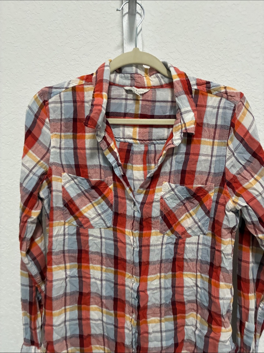 Lucky Brand Orange Plaid Long Sleeve Button-Down Shirt - Picture 3 of 7